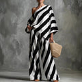 Striped Asymmetric Top & Wide-Leg Pants Set