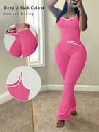 Chic Colorblock Crmon Tank and Flare Pants Lounge Sets