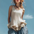 Casual Fashion Sleeveless Hem Ruffled Top