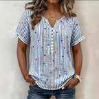 Colorful Heart Striped Henley Blouse