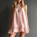 Effortless Sleeveless Ruffle Hem Shift Dress – Relaxed Linen Blend Style