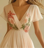 Pink Short Sleeve V-Neck Maxi Dress