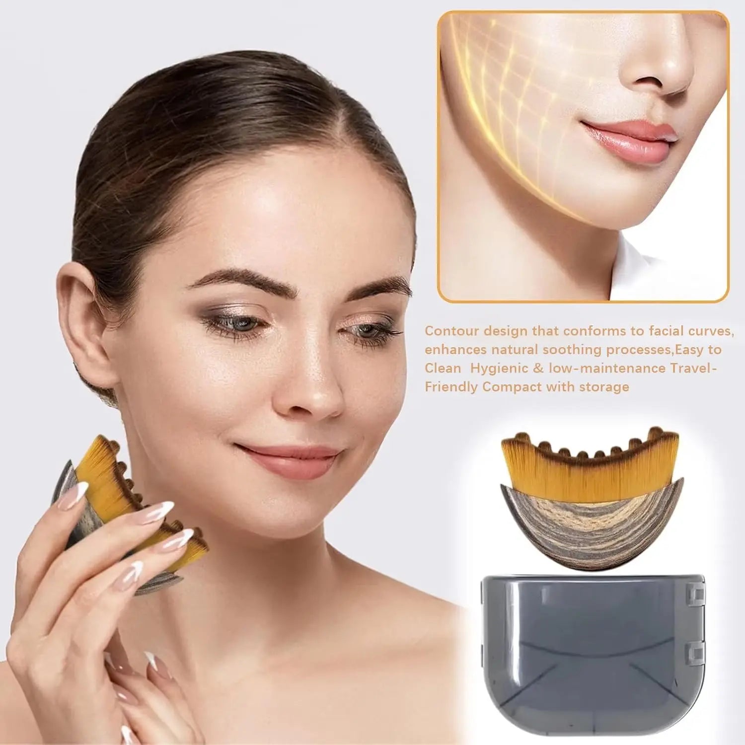 PuffyFace Saver Lymphatic Drainage Wood Face Brush- 3-Minute Depuff Jaw