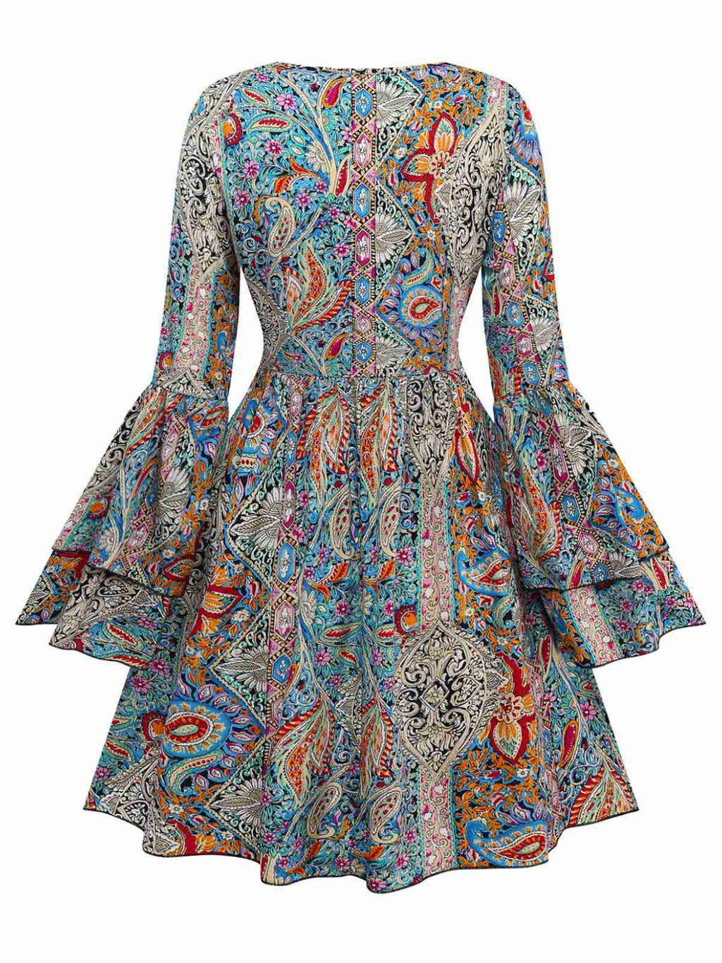 Bohemian Paisley Floral Bell Sleeve Dress