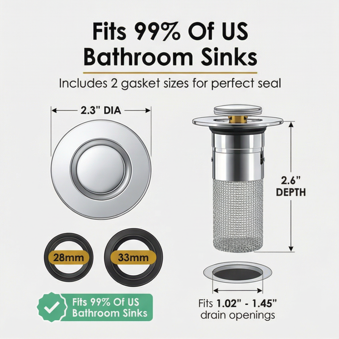 Pop Up Sink Strainer with Hair Catching Basket