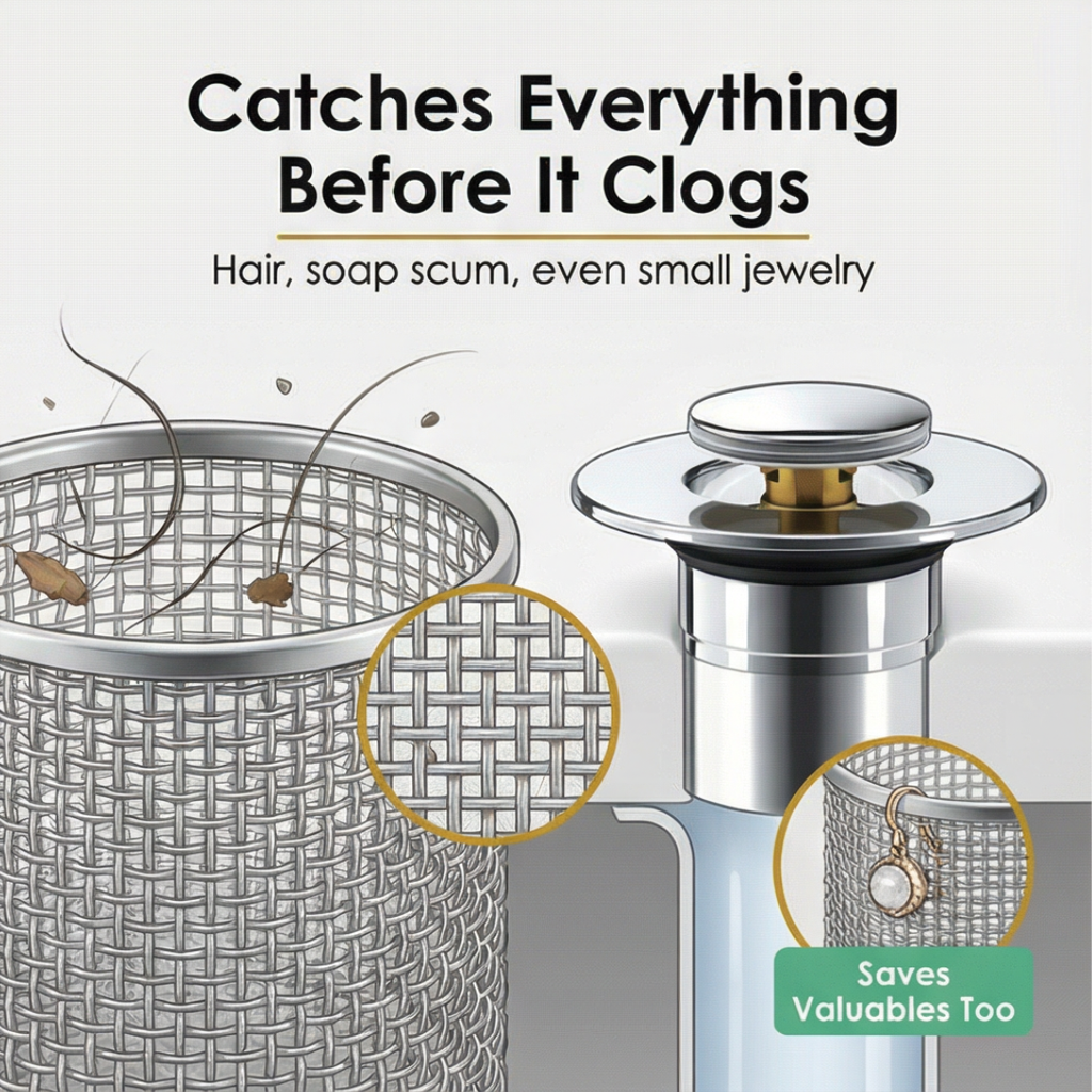 Pop Up Sink Strainer with Hair Catching Basket