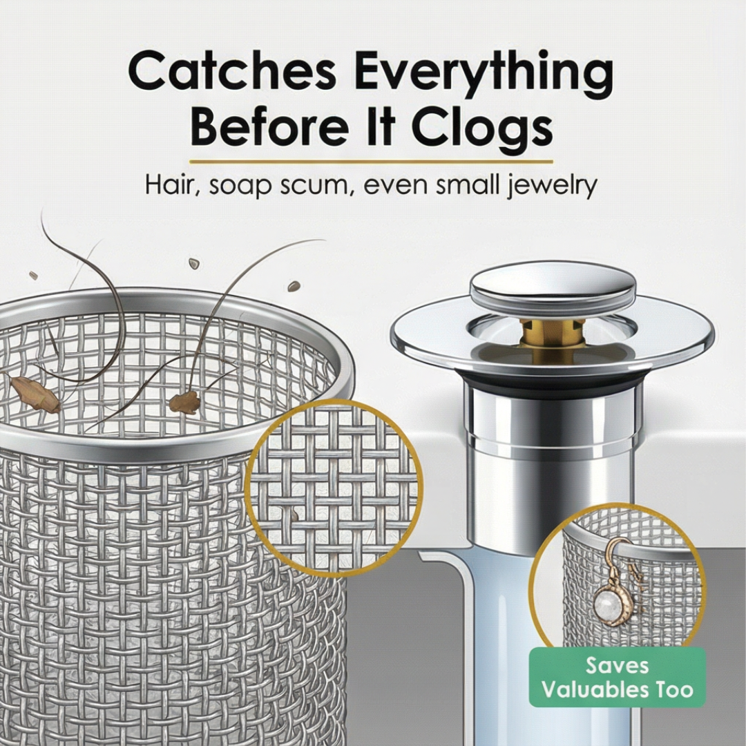 Pop Up Sink Strainer with Hair Catching Basket