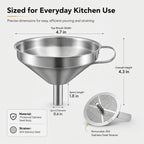 Heavy Duty Thickened Stainless Steel Kitchen Funnel with 304 Strainer