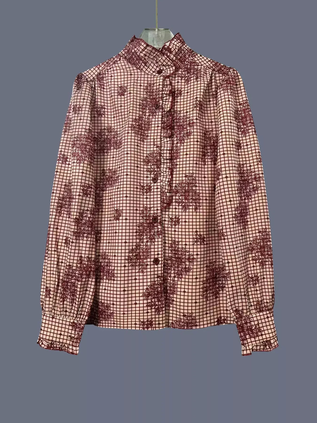 Frill Plaid Button Up Shirt
