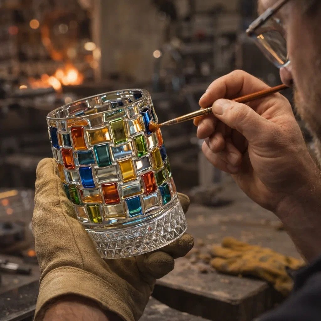 Hand Painted Embossed Rotating Whiskey Glass