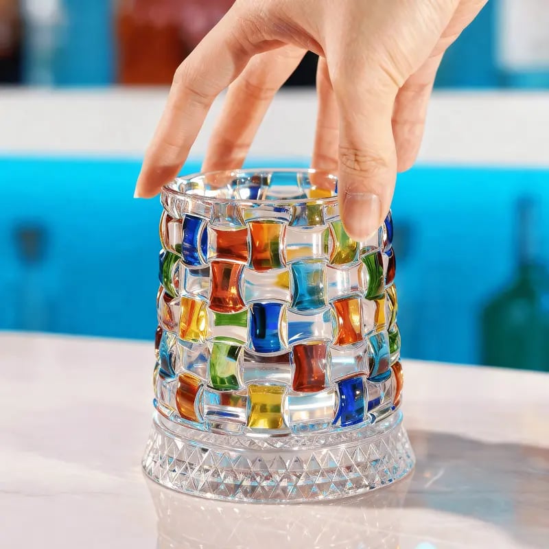 Hand Painted Embossed Rotating Whiskey Glass