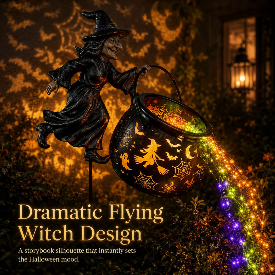Halloween Witch Cauldron Garden Light`