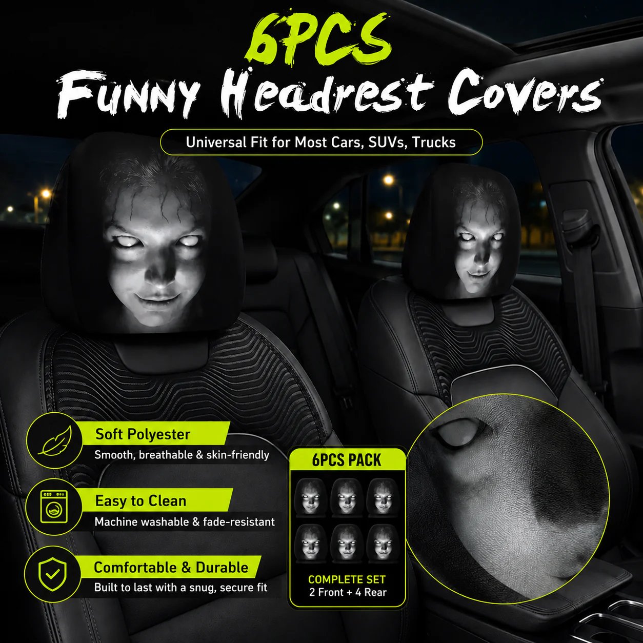 Halloween Funny Cartoon Car Headrest Covers – 2PCS