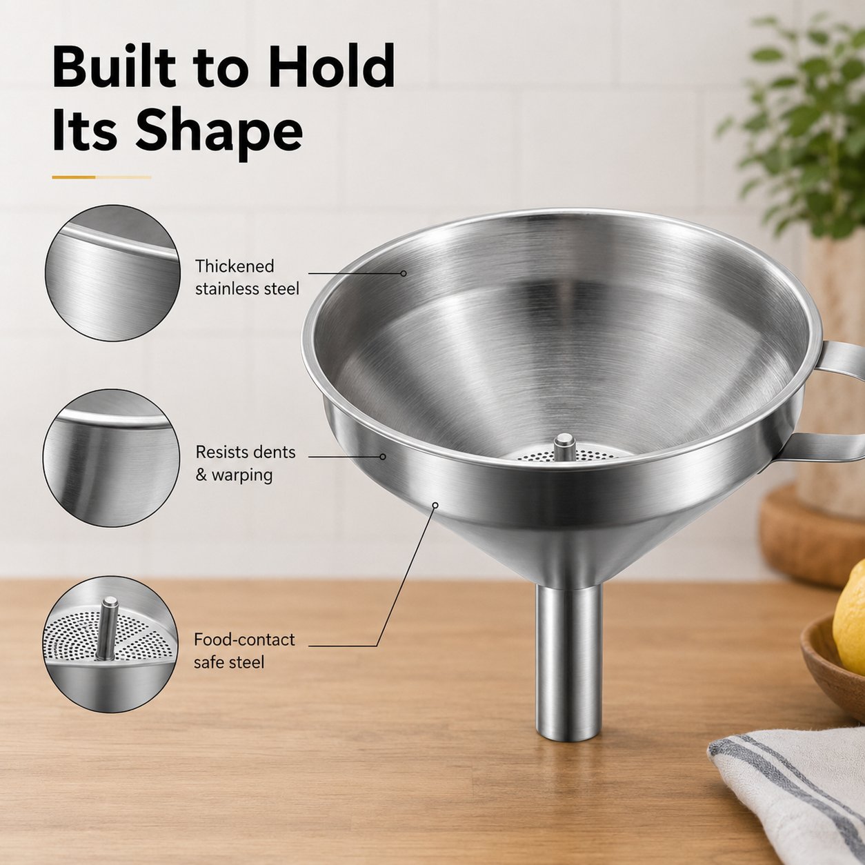 Heavy Duty Thickened Stainless Steel Kitchen Funnel with 304 Strainer