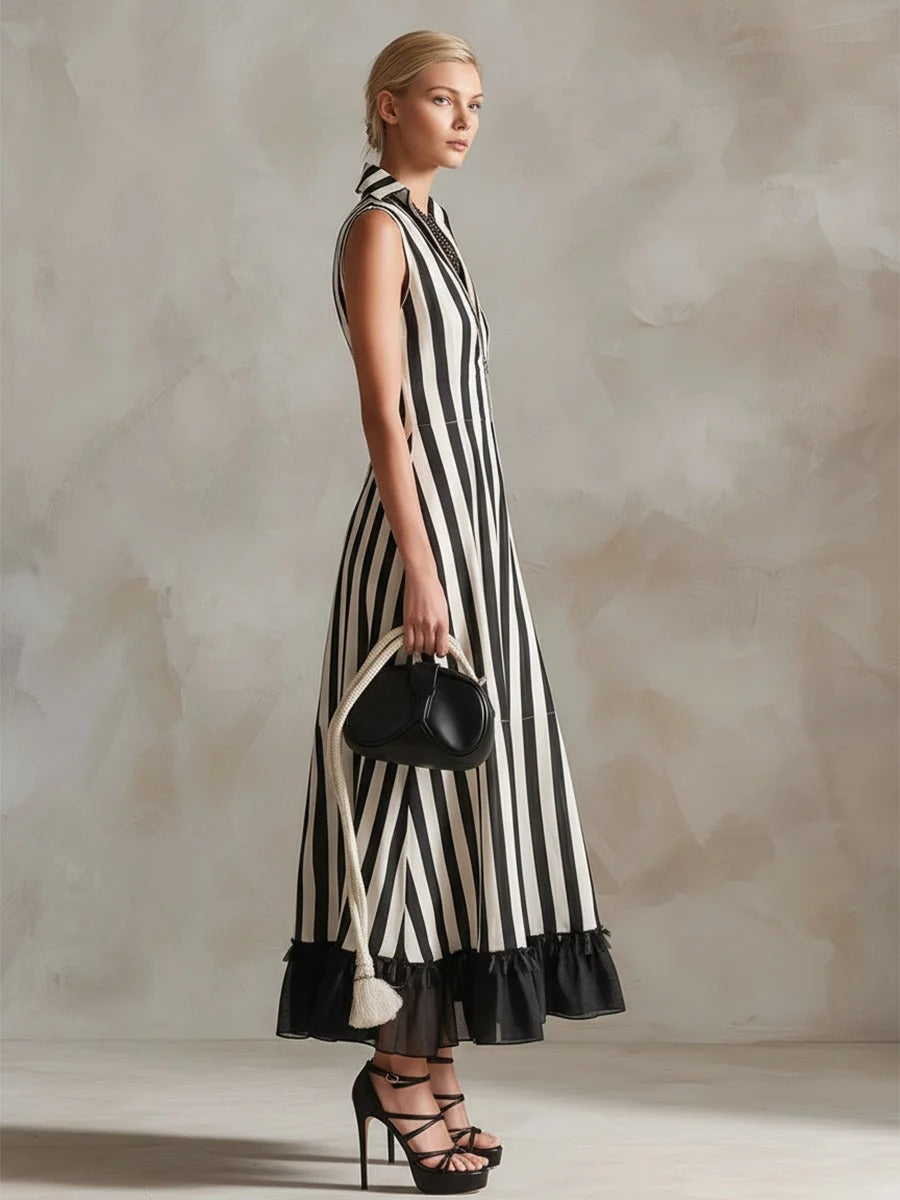 Black & White Striped Maxi Dress (S-2XL)