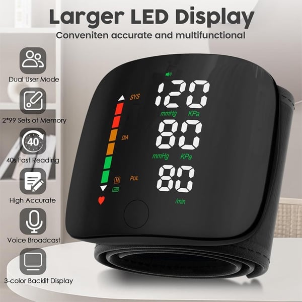 LED Wrist Blood Pressure Monitor, Adjustable Health Tracker
