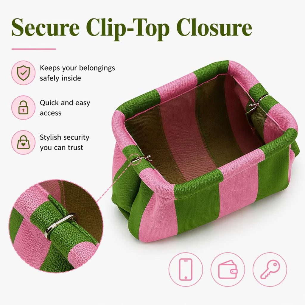 Women's Striped Clip-Top Cloud Handbag