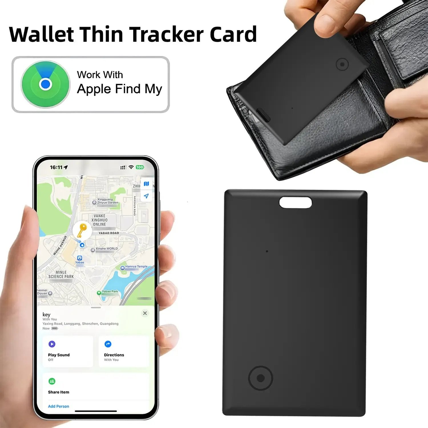 Slim Bluetooth Tracker Card | Apple MFi Certified | Works with Find My Phone*
