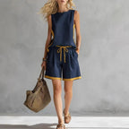 Solid Color Loose Casual Vest and Shorts Set