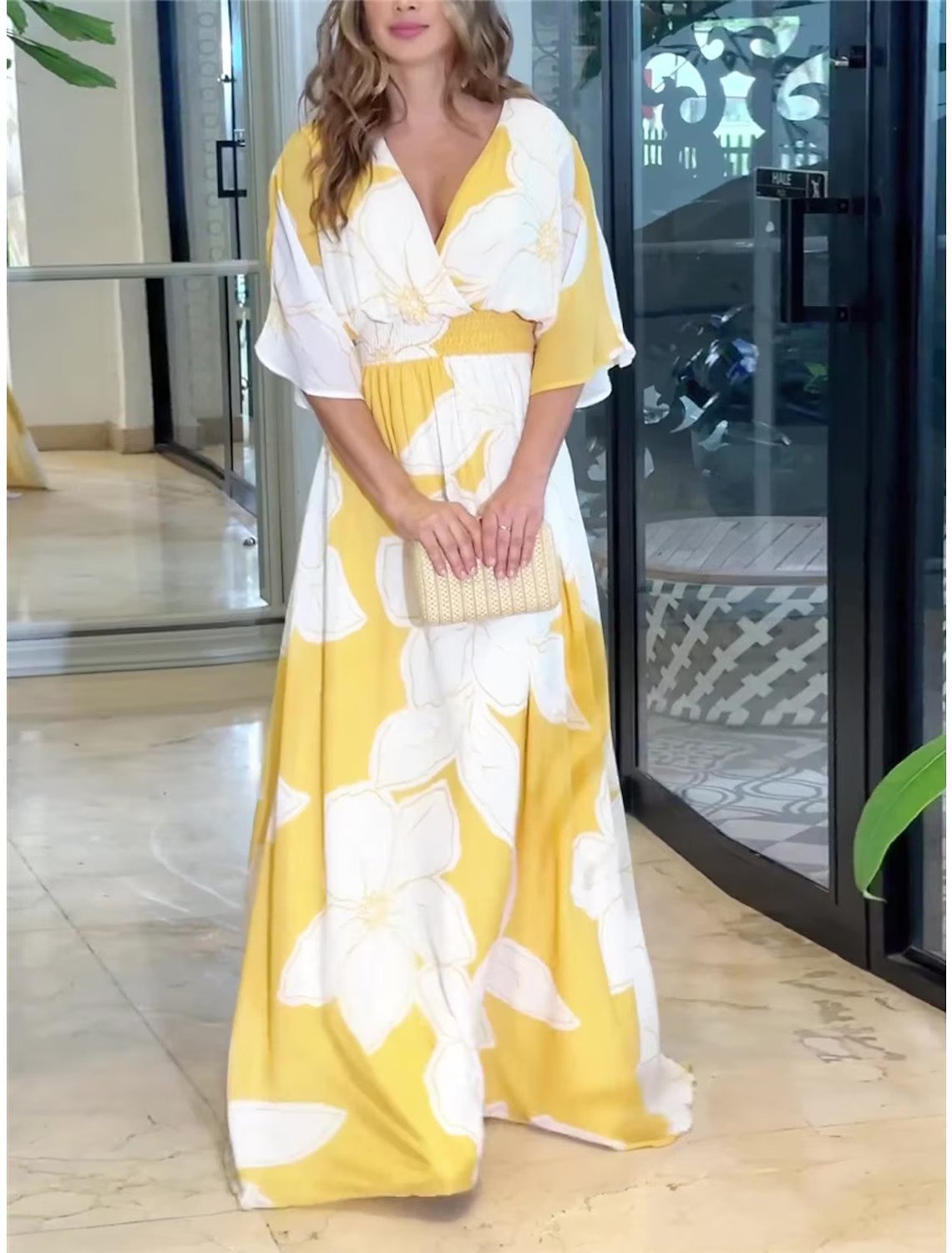 Women's Summer Casual Boho Dress Floral V Neck Tassel Bohemian Midi Dresses