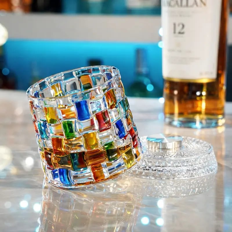 Hand Painted Embossed Rotating Whiskey Glass‘