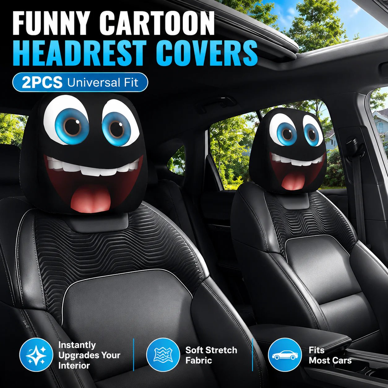 Halloween Funny Cartoon Car Headrest Covers – 2PCS