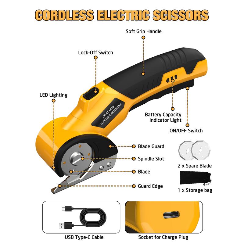Cordless Electric Scissors 4V – Rechargeable Heavy Duty Cutter