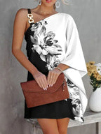 Blue Zone Planet |  Print Diagonal Neck Strapless Dress