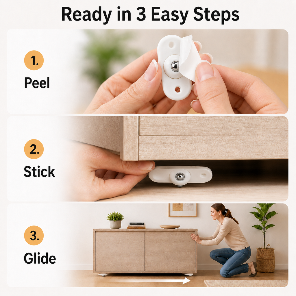 Universal 360° Rotating Self Adhesive Wheels Set`
