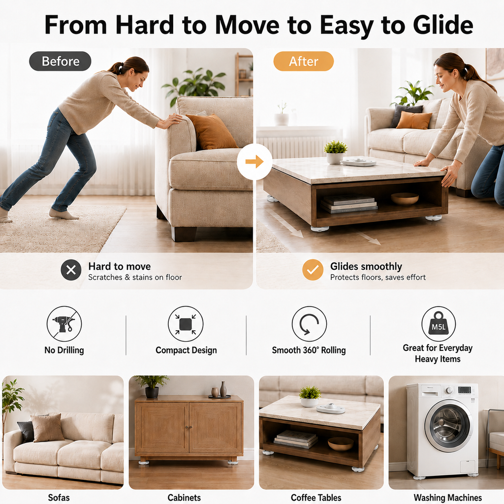 Universal 360° Rotating Self Adhesive Wheels Set`