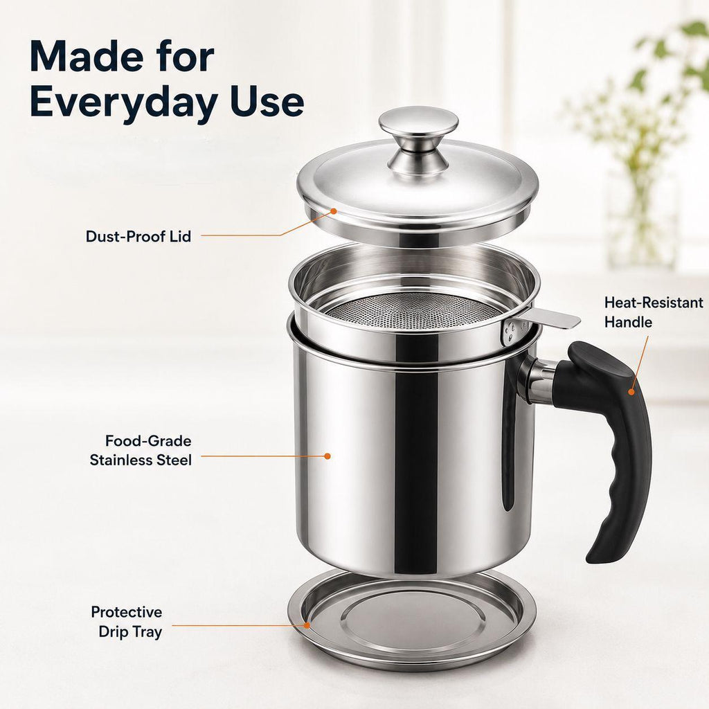 Modern Stainless Steel Oil Dispenser with Filter & Lid