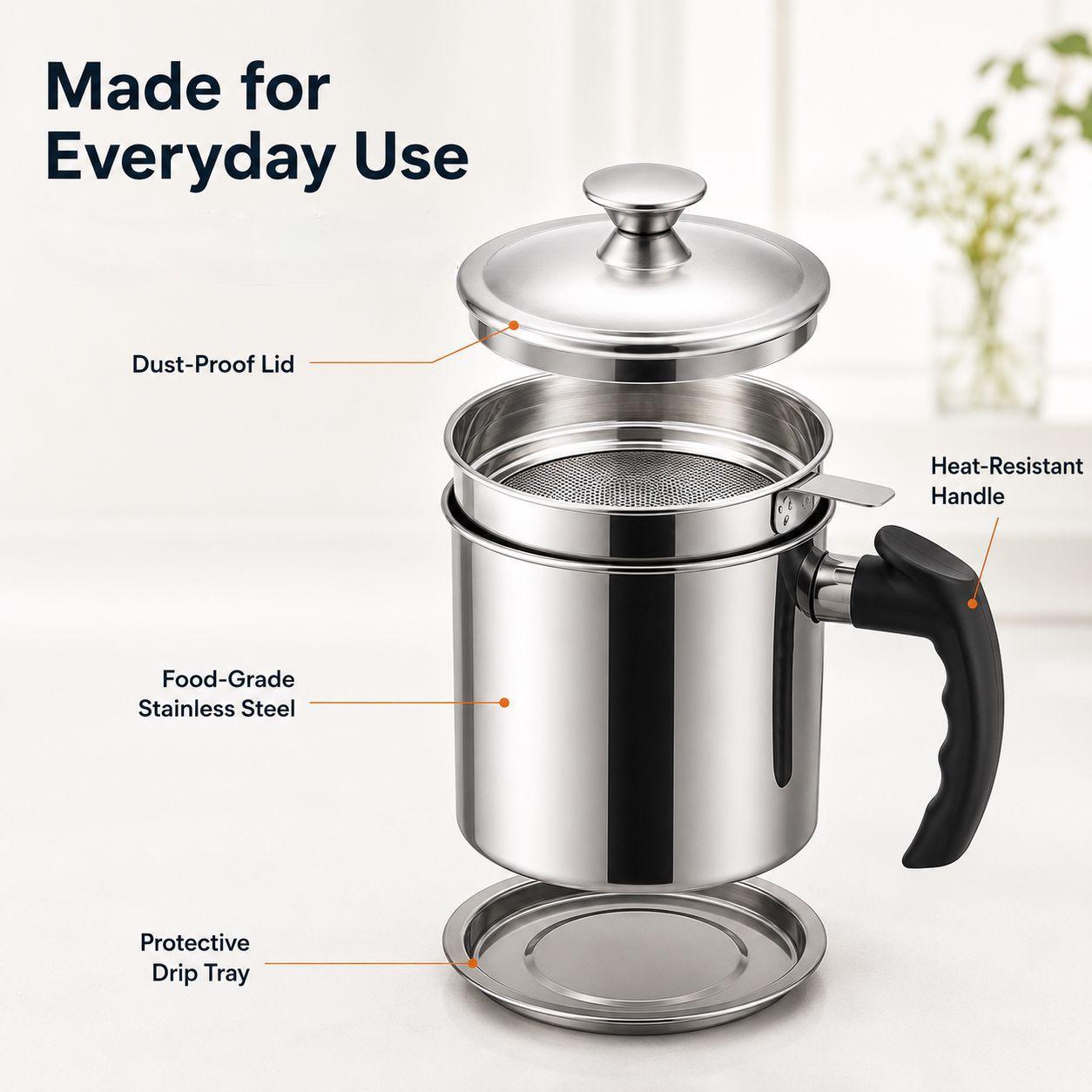 Modern Stainless Steel Oil Dispenser with Filter & Lid