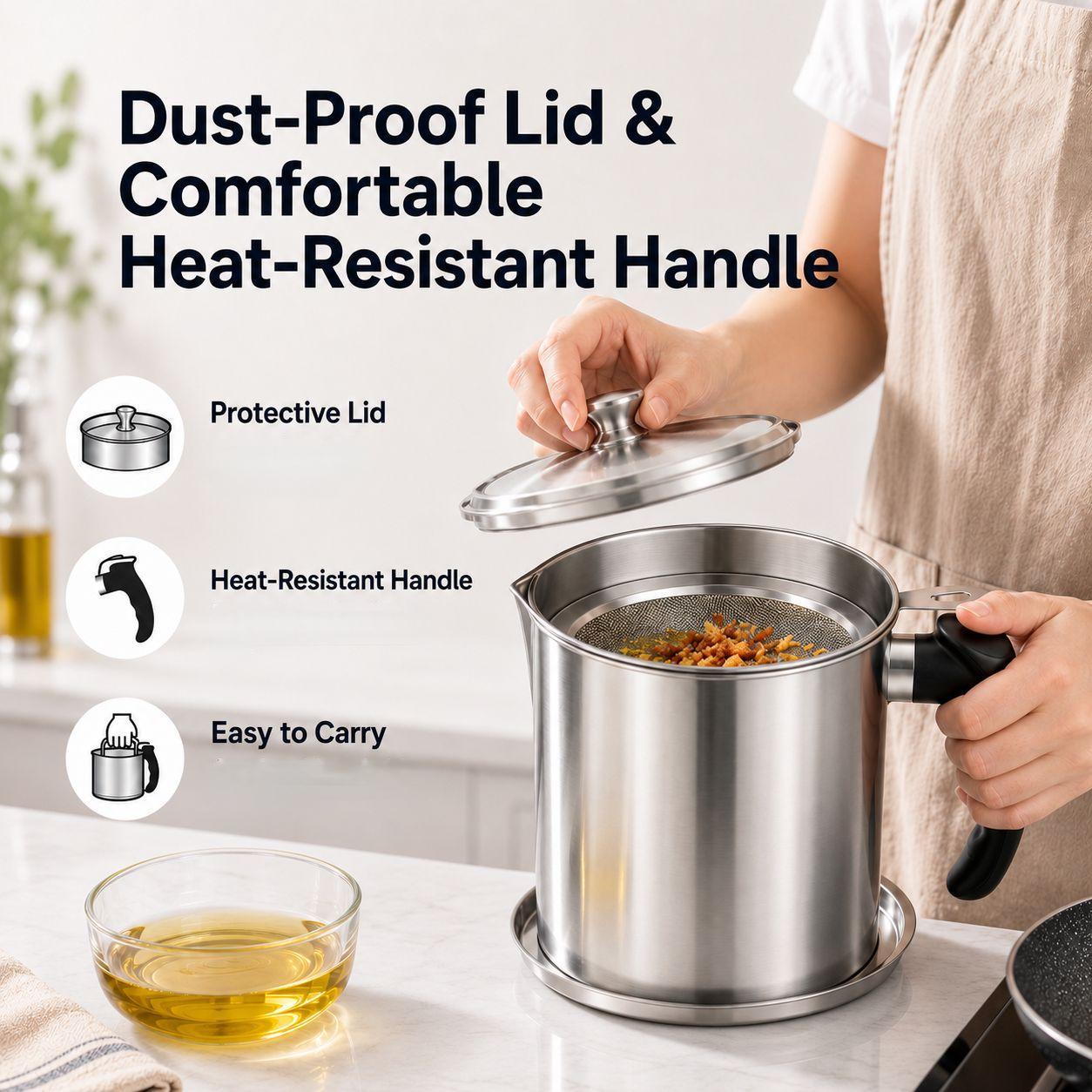 Modern Stainless Steel Oil Dispenser with Filter & Lid