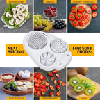 Multi-function slicer for soft foods like mushrooms, grapes, cherry tomatoes, boiled eggs, strawberries, and kiwis, available at clarioy.