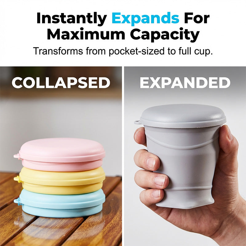 Portable Collapsible Silicone Travel Mug With Lid