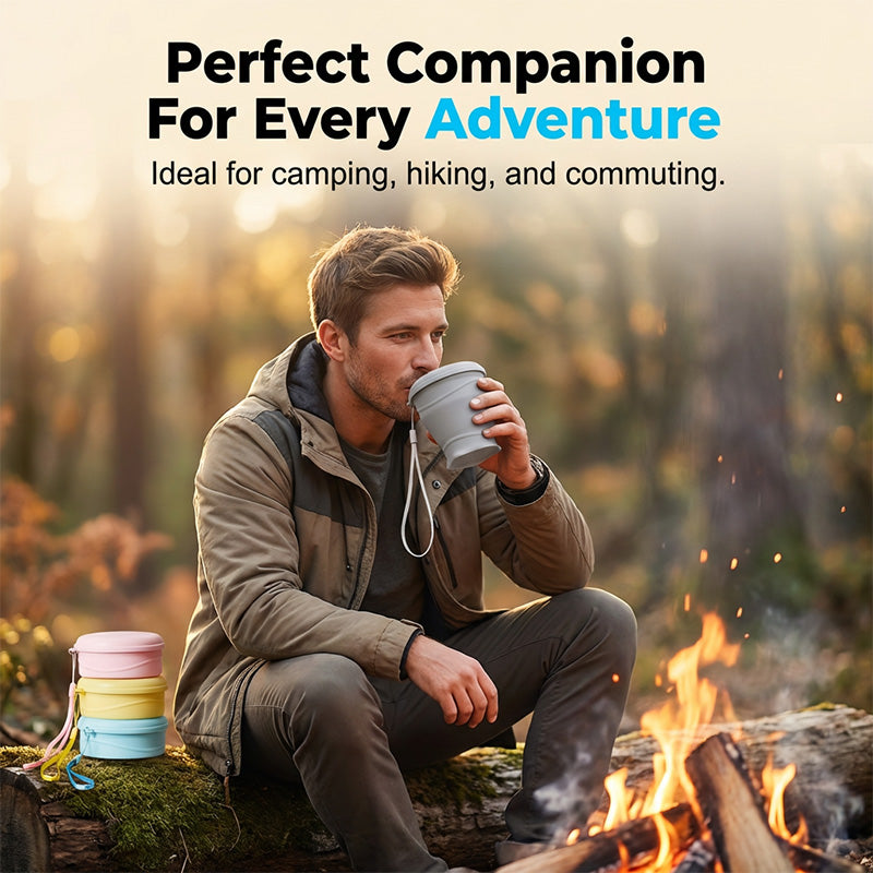 Portable Collapsible Silicone Travel Mug With Lid