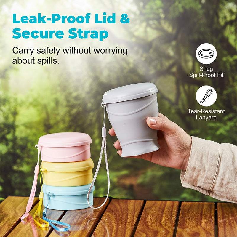 Portable Collapsible Silicone Travel Mug With Lid