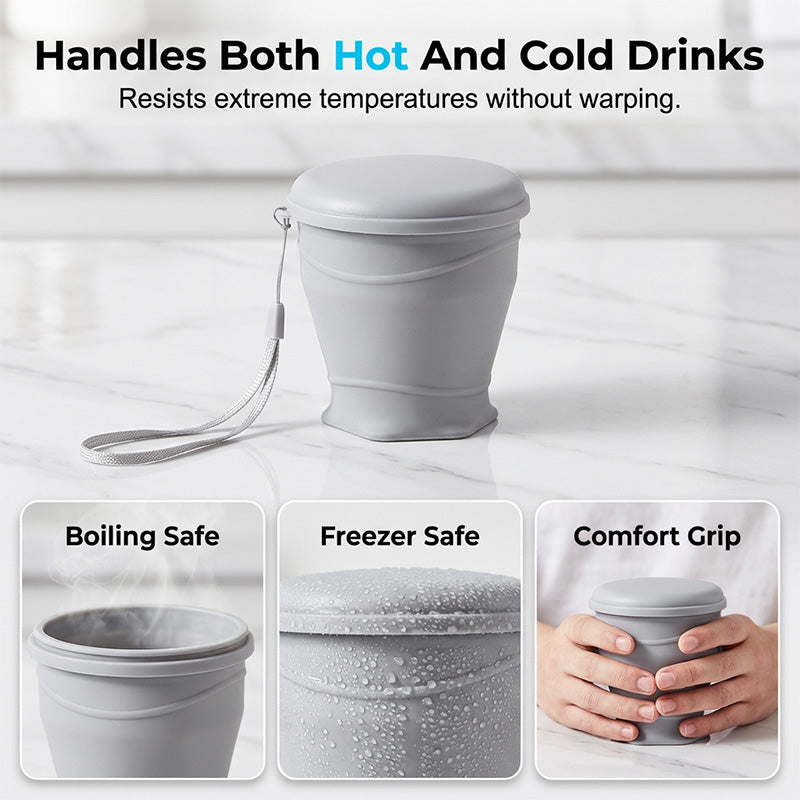 Portable Collapsible Silicone Travel Mug With Lid