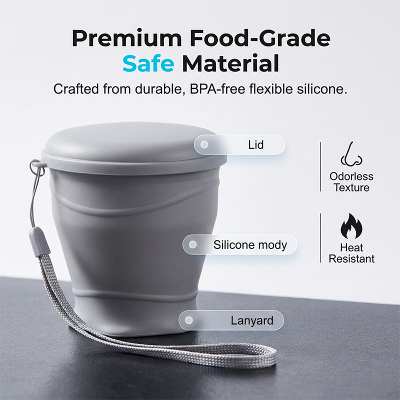 Portable Collapsible Silicone Travel Mug With Lid