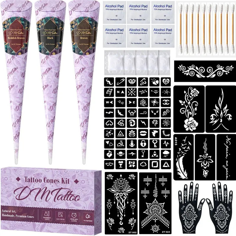 Complete 3-Color Henna Tattoo Kit