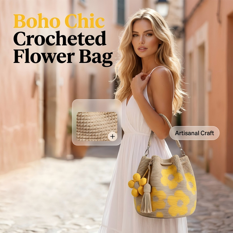 Crochet Bucket Bag for Women