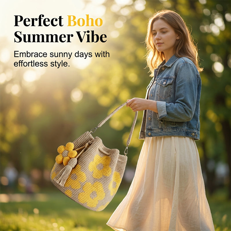 Crochet Bucket Bag for Women