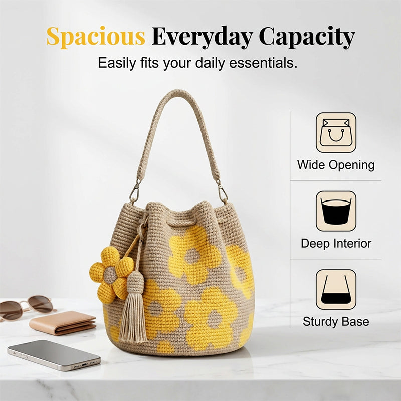 Crochet Bucket Bag for Women