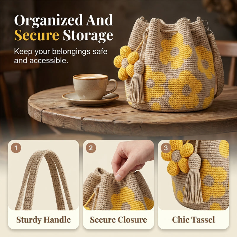 Crochet Bucket Bag for Women