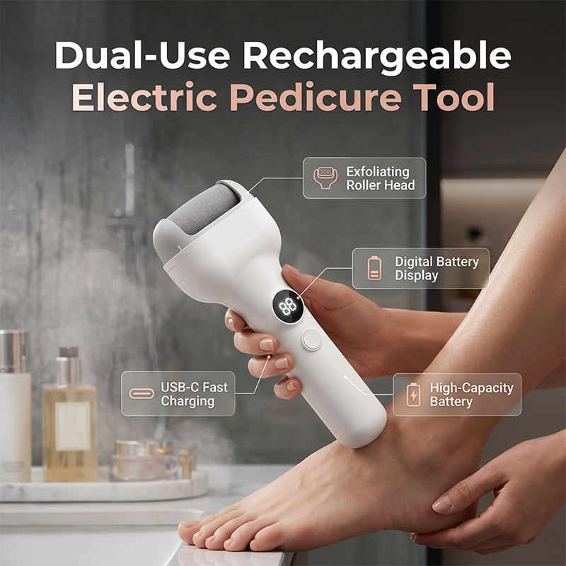 Rechargeable Electric Pedicure Tool with Smart Pressure Sensor