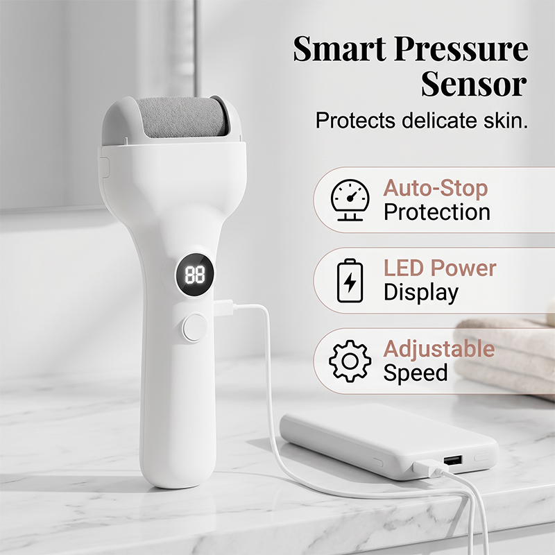 Rechargeable Electric Pedicure Tool with Smart Pressure Sensor