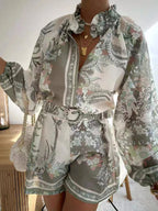 High Waist Shorts Fashion Shirt Linen Casual Temperament Suit New Women Suit