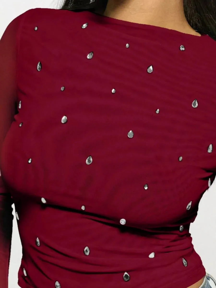 Rhinestone Embellished Long Sleeve T-Shirt