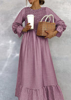 Green Check Round Neck Maxi Dress